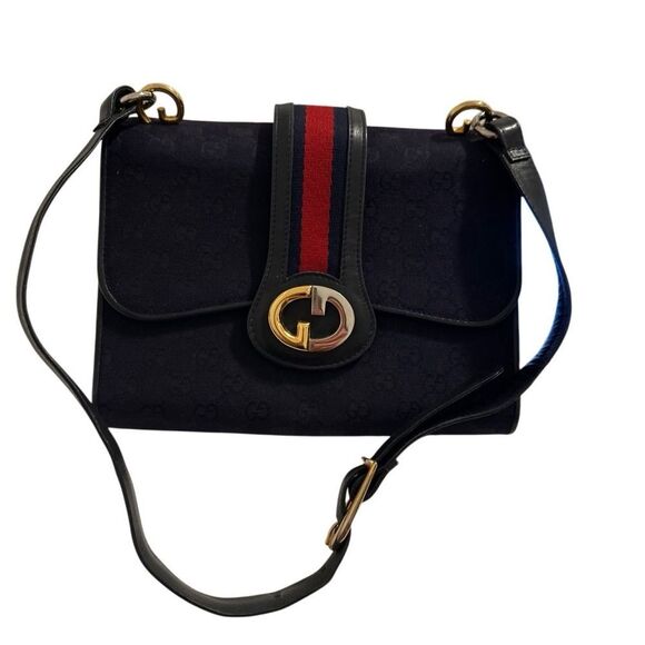 Gucci Blue and Gold Shoulder Bag with Signature Design - Picture 6 of 11